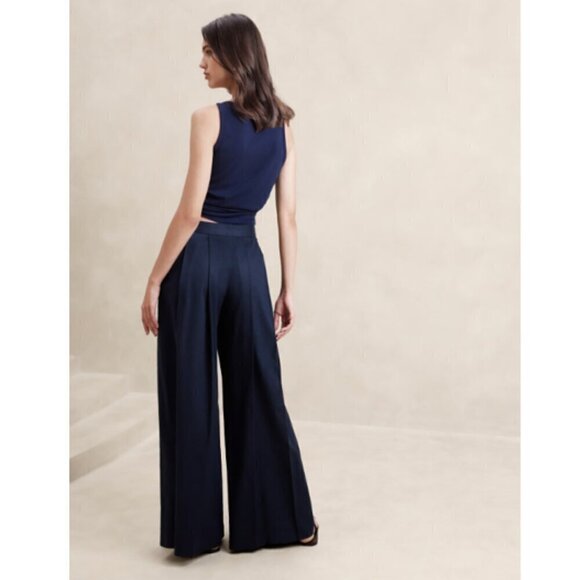 Banana Republic Linen-Blend PALAZZO Black BOHO Pleat Pants Size 6 #852050 RT$110 - Picture 4 of 7